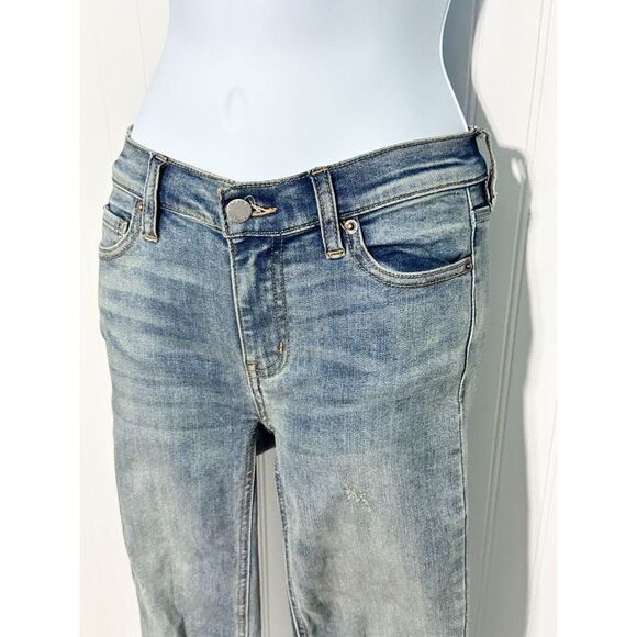 Free People Frayed Hem Distressed‎ Mid Rise Skinny Jeans Blue Stonewash Size 24 - Picture 6 of 11